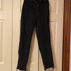 PACSUN Black High Waisted Straight Leg Jeans w/ Distressed Bottoms